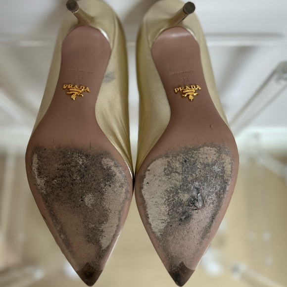 Champagne Gold Prada Leather Pumps - Picture 5 of 7